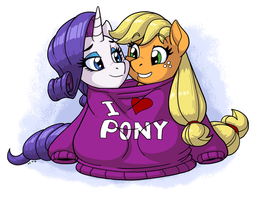 &lt;3 2016 applejack_(mlp) clothing duo equine female friendship_is_magic horn horse latecustomer mammal my_little_pony pony rarity_(mlp) sweater unicorn