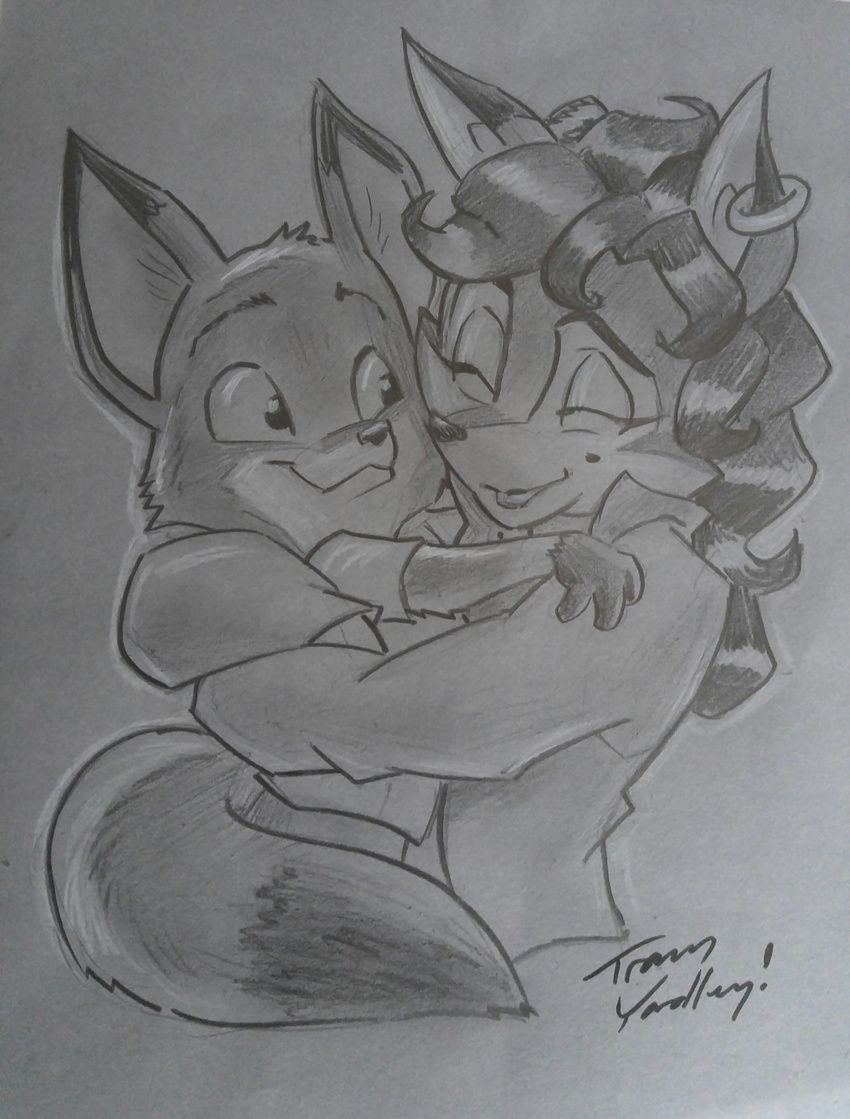2016 canine carmelita_fox crossover cute disney duo eyes_closed female fox male mammal nick_wilde size_difference sketch sly_cooper_(series) tracy_yardley video_games young zootopia