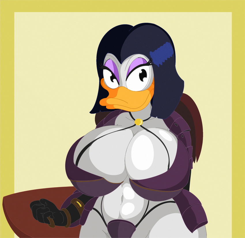 anthro avian big_breasts bird breasts cleavage clothed clothing duck ducktits female huge_breasts magica_de_spell solo