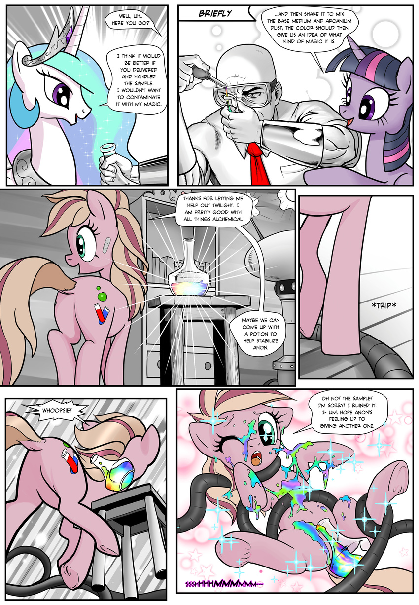 2016 absurd_res anon colored_cum comic cum cum_everywhere cum_on_face cutie_mark dialogue earth_pony english_text equine eyes_closed fan_character feathered_wings feathers female feral friendship_is_magic fur hair hi_res horn horse human male mammal mascara_(oc) messy multicolored_hair my_little_pony open_mouth pencils_(artist) pony princess_celestia_(mlp) purple_eyes rainbow_cum text tongue twilight_sparkle_(mlp) unusual_cum video_games white_feathers white_fur winged_unicorn wings