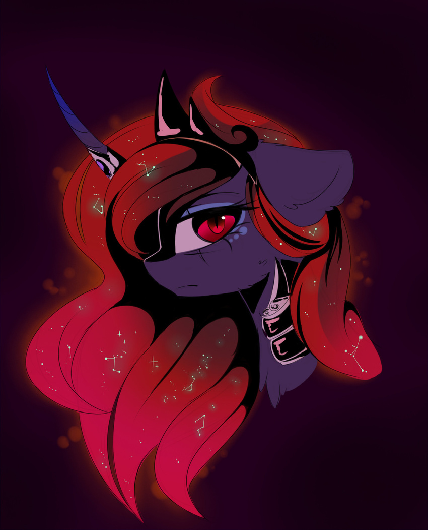 2016 black_background crown equine female feral friendship_is_magic frown fur grey_fur hair horn looking_at_viewer lyra-senpai magnaluna mammal my_little_pony portrait princess_luna_(mlp) red_eyes red_hair simple_background solo unicorn