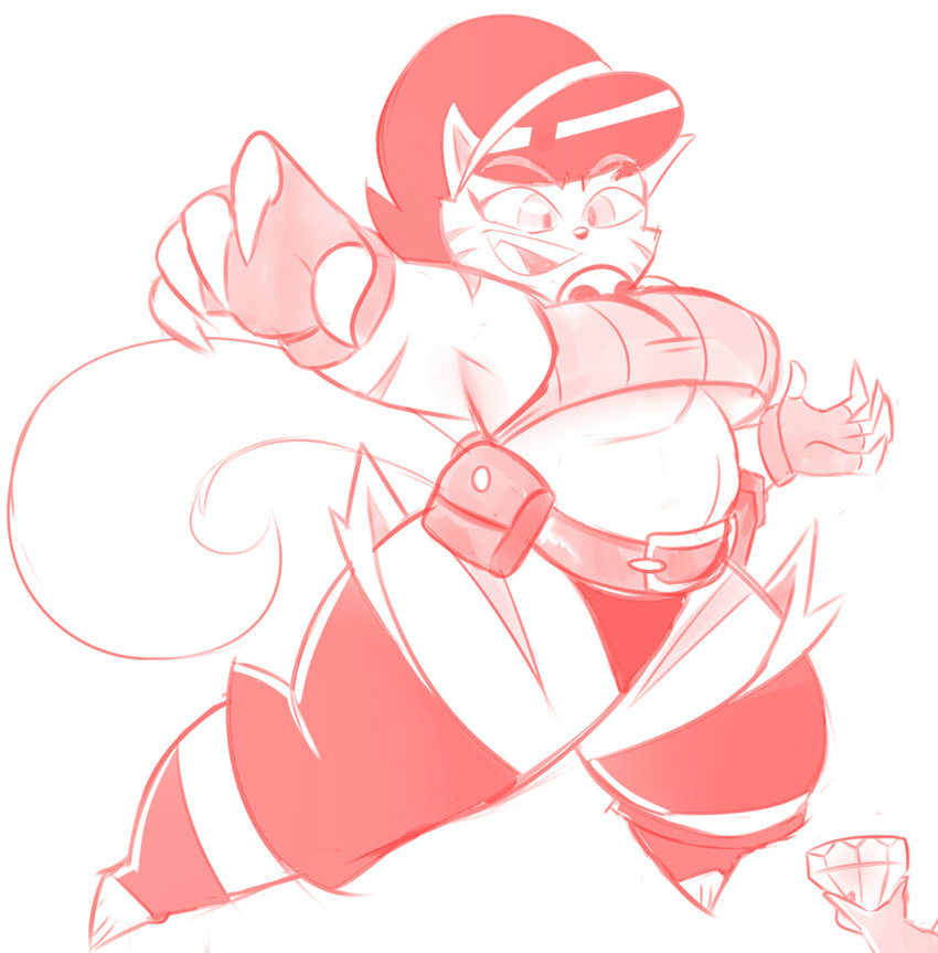 anthro big_breasts breasts cat clothing feline fingerless_gloves gem gloves hairband mammal mrs._katswell nadia_fortune nickelodeon open_mouth red_theme skullgirls slightly_chubby smile superspoe t.u.f.f._puppy under_boob
