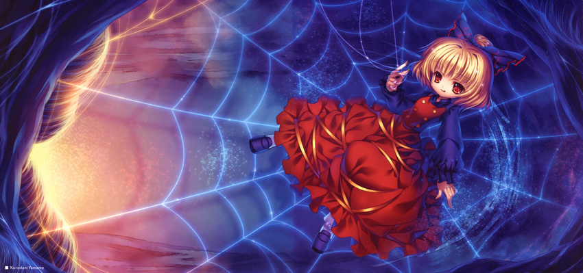 absurdres blonde_hair capura_lin highres kurodani_yamame red_eyes silk solo spider_web touhou