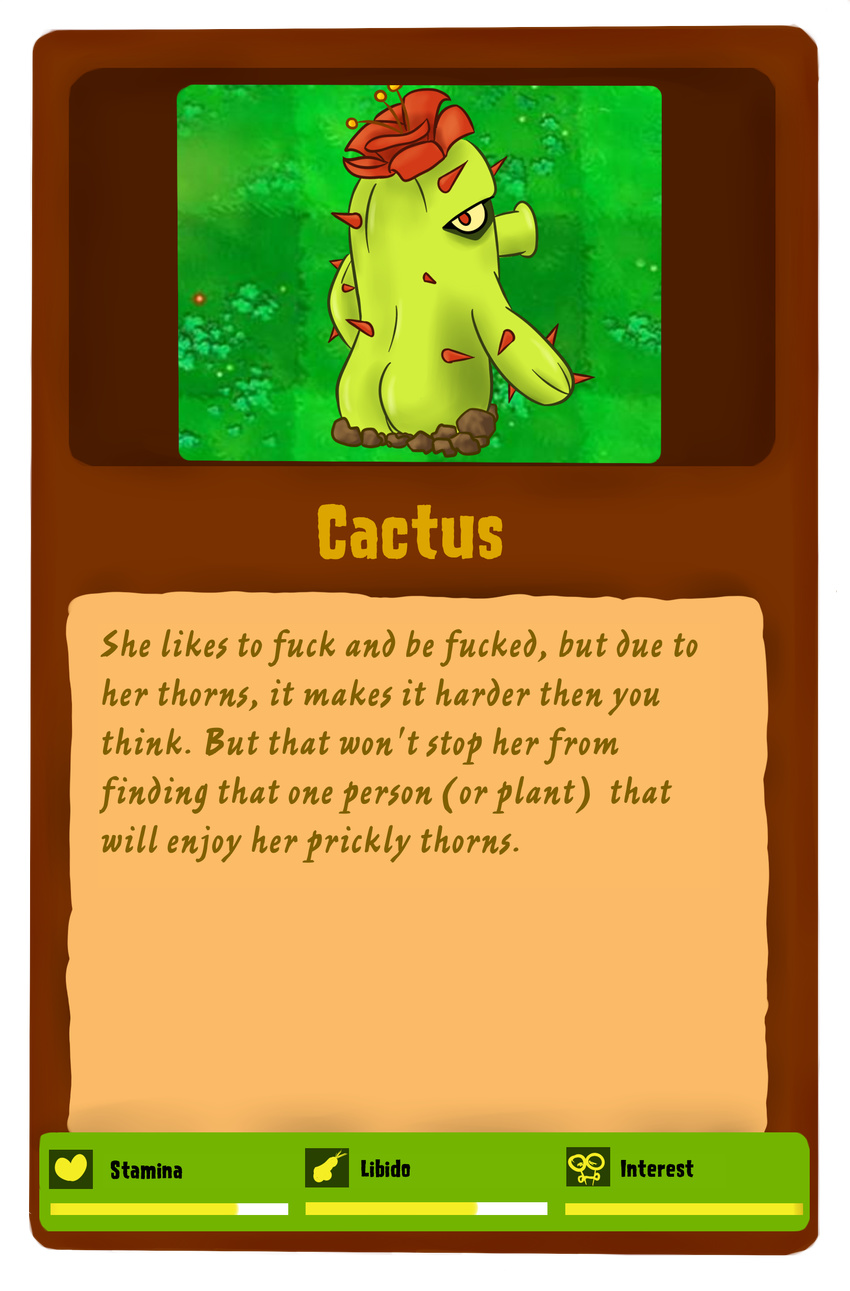 alpha_channel butt cactus english_text female flora_fauna flower kdd looking_at_viewer not_furry nude plant plants_vs_zombies pussy simple_background solo text thorns video_games