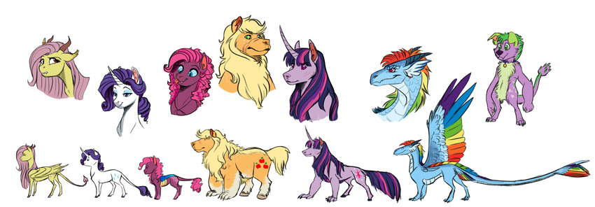 anthro applejack_(mlp) blue_eyes blue_feathers blue_scales canine cutie_mark dog dragon earthsong9405 equine feathered_dragon feathered_wings feathers feral fluttershy_(mlp) friendship_is_magic fur green_eyes green_feathers green_hair hair hooves horn mammal multicolored_hair my_little_pony orange_feathers orange_fur paws pink_hair pinkie_pie_(mlp) purple_feathers purple_fur purple_hair rainbow_dash_(mlp) rainbow_hair rarity_(mlp) red_feathers scales simple_background smile spike_(mlp) standing teeth twilight_sparkle_(mlp) unicorn white_background wings yellow_feathers