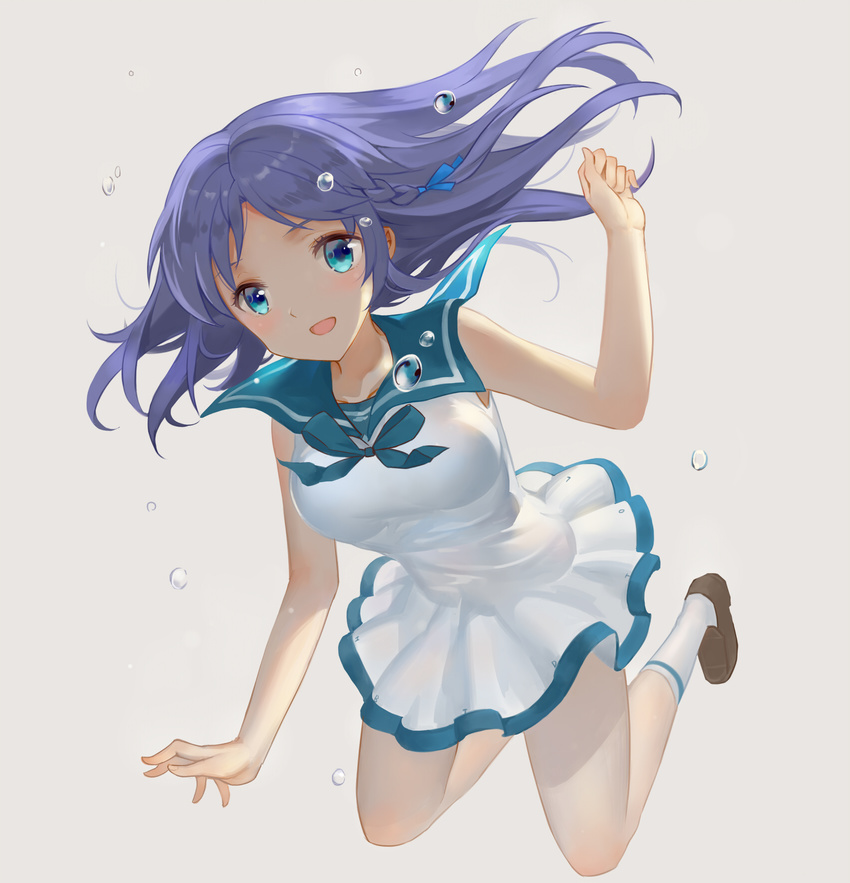 blue_eyes blue_hair braid dress highres hiradaira_chisaki long_hair nagi_no_asukara s.advent sailor_collar sailor_collar_lift sailor_dress school_uniform serafuku solo underwater