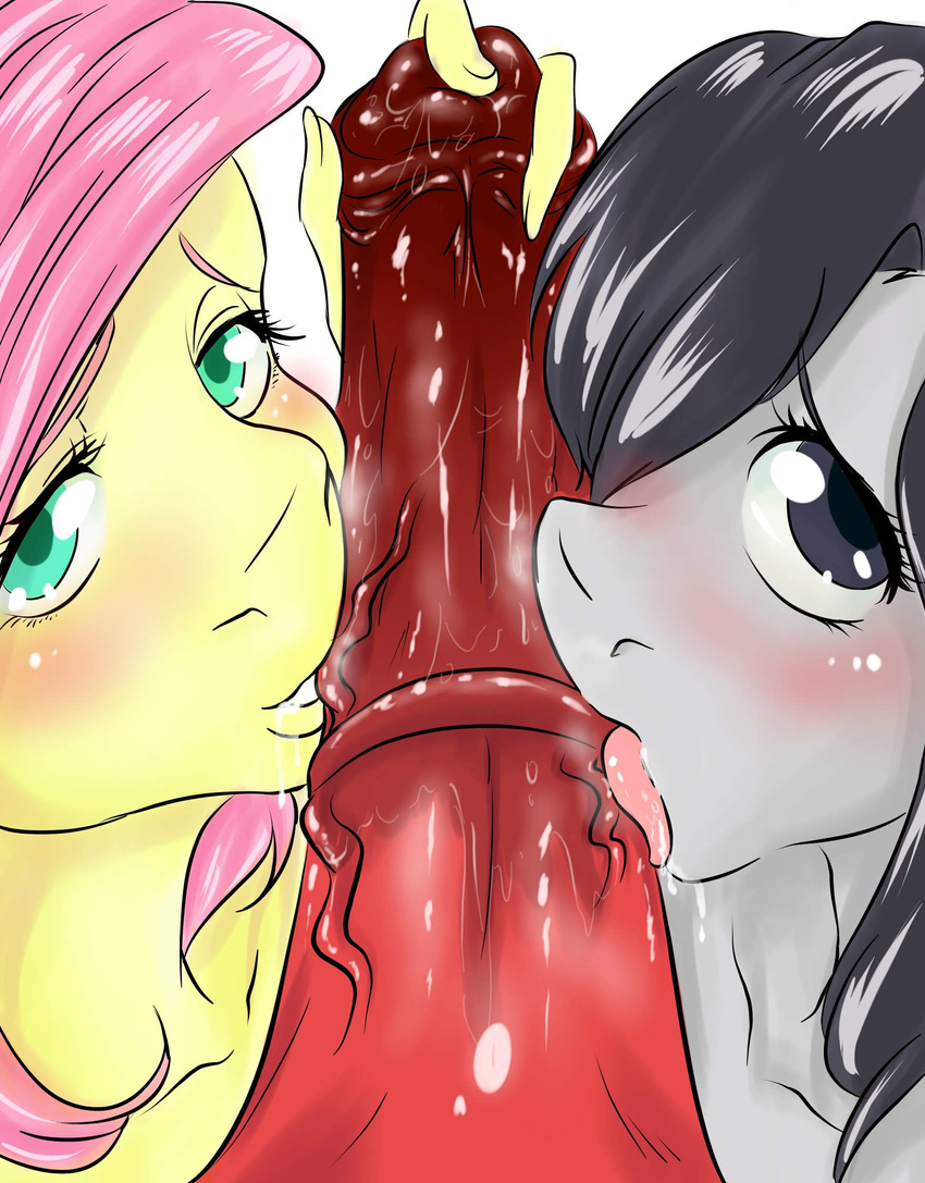 2016 animal_genitalia animal_penis anthro anthrofied blush chango-tan collaborative_fellatio duo_focus earth_pony equine equine_penis erection fellatio female fluttershy_(mlp) friendship_is_magic group hair hi_res horse licking long_hair looking_at_viewer male male/female mammal marble_pie_(mlp) my_little_pony nude oral penis penis_lick pony sex simple_background tongue tongue_out vein veiny_penis white_background