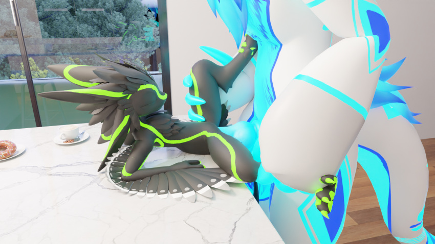 16:9 2023 3d_(artwork) 4_ears anthro avali avian big_dom_small_sub black_body blender_(software) blender_cycles blue_markings blue_penis digital_media_(artwork) dominant duo echo-the-avali feathers feet female foot_on_chest from_front_position genitals green_markings happy happy_sex hi_res holding_leg interspecies kitchen lox-the-wickerbeast loxthewicker lying male male/female markings missionary_position multi_ear on_back penetration penis sex size_difference standing tuft vaginal vaginal_penetration white_body wickerbeast widescreen