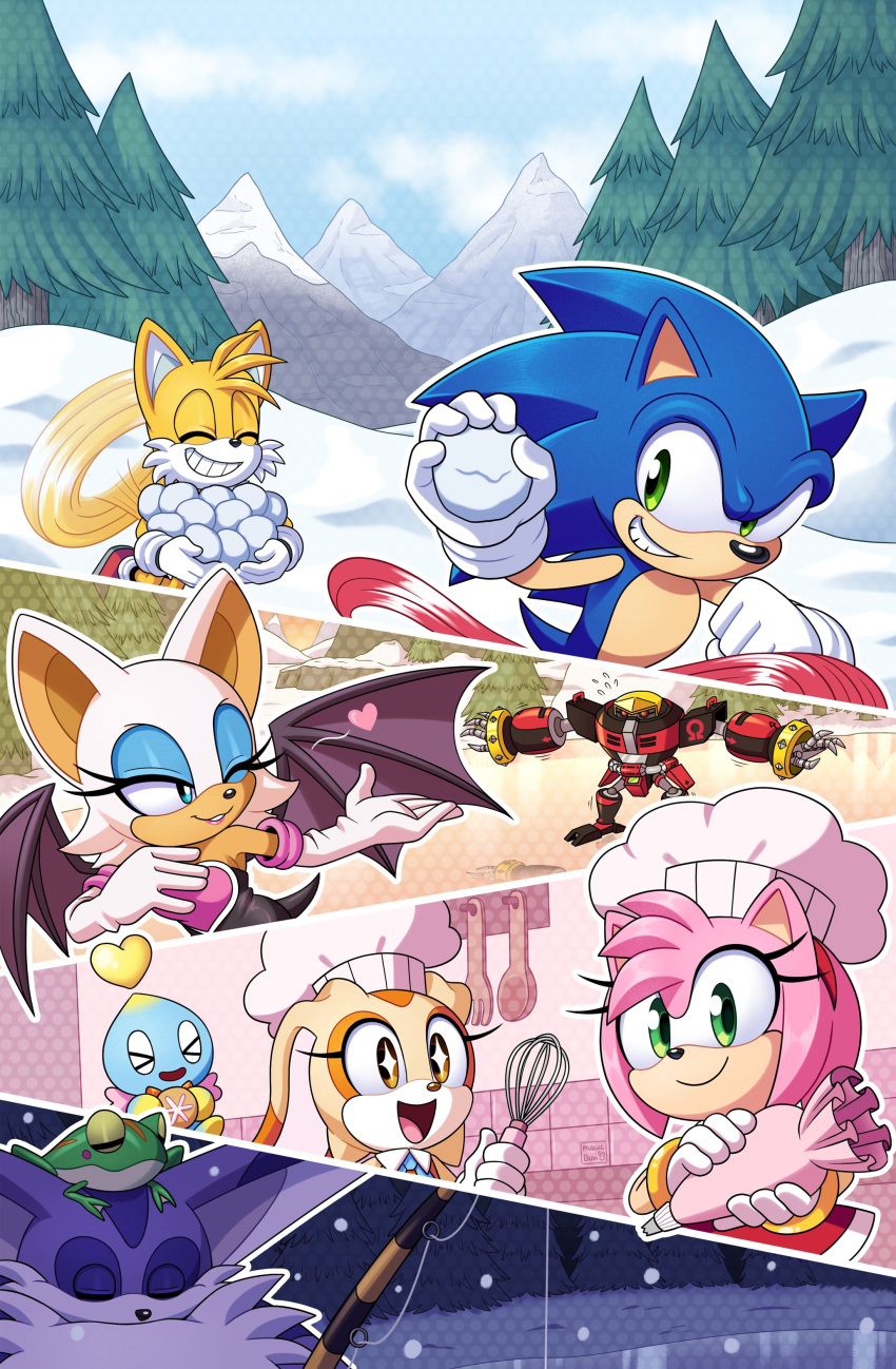 &lt;3 5_fingers absurd_res accessory amphibian amy_rose anthro bat big_the_cat blowing_kiss blue_body canid canine chao_(sonic) cheese_the_chao clothing cloud cream_the_rabbit day detailed_background e-123_omega eulipotyphlan eyeshadow felid feline female fingers fishing_rod footwear fox frog froggy_(sonic) fur gloves grass green_eyes group hair_accessory hairband handwear hat headgear headwear hedgehog hi_res kitchen kitchen_utensils lagomorph machine magicbun makeup male mammal membrane_(anatomy) membranous_wings miles_prower mountain one_eye_closed open_mouth open_smile plant purple_body purple_fur robot rouge_the_bat running sega sleeping smile snow sonic_the_hedgehog sonic_the_hedgehog_(series) tan_body tan_skin tools tree white_body white_fur wings wink winter yellow_body yellow_fur