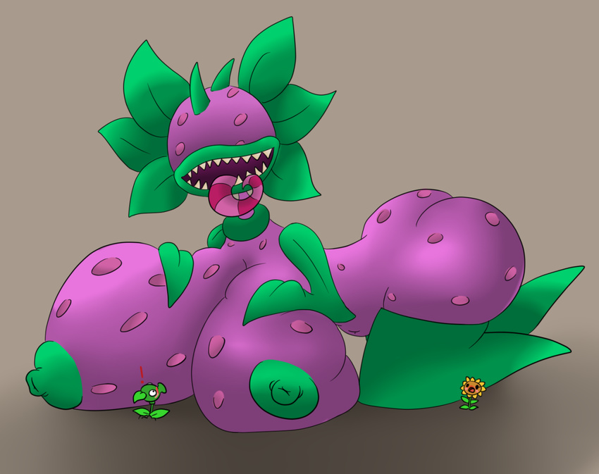 anthro big_breasts blush breasts chompzilla digital_media_(artwork) eyeless fangs female flora_fauna flower huge_breasts humanoid humanoidized nipples not_furry nude open_mouth peashooter plant plants_vs_zombies simple_background sunflower teeth thompson-vonjung thorns tongue video_games