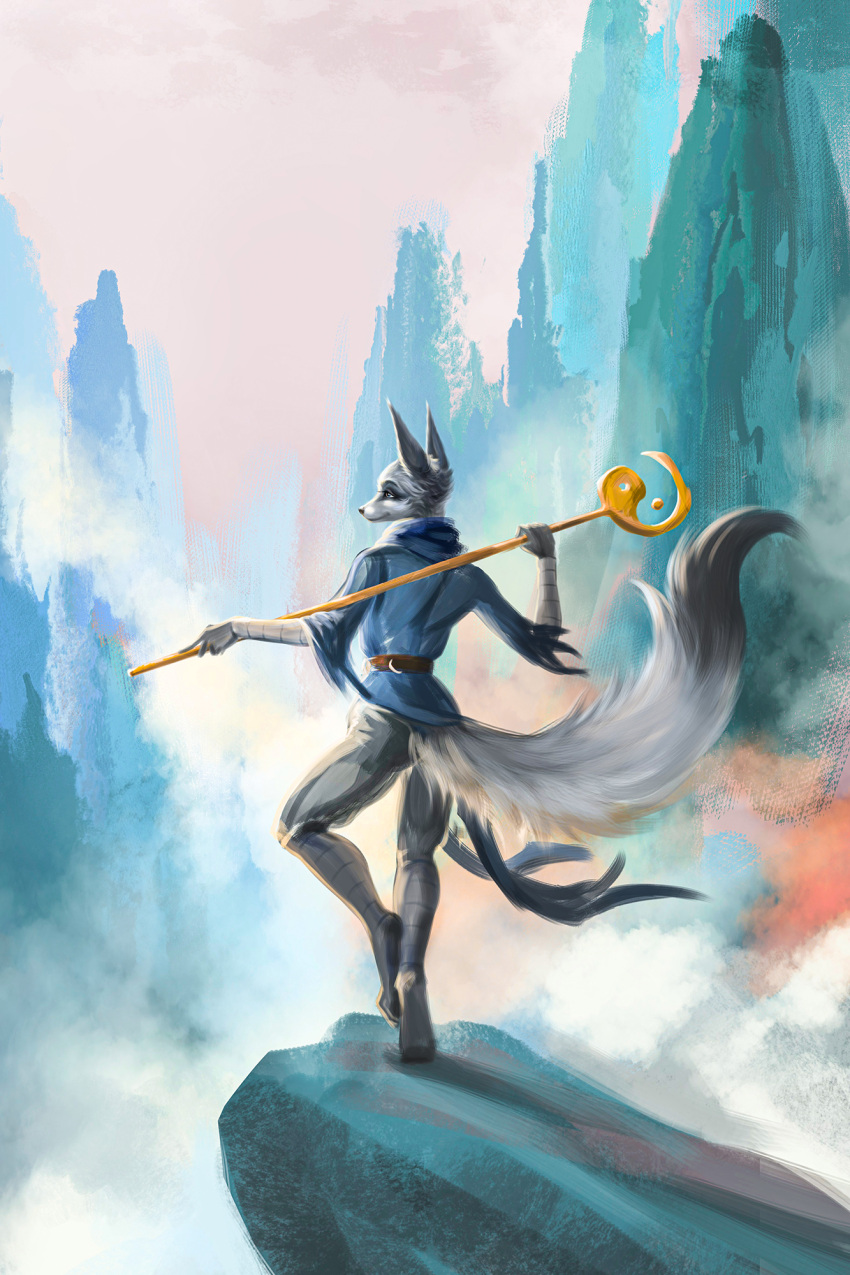 anthro canid canine dragon_warrior dreamworks elkir female fox hi_res kung_fu_panda mammal mountain_range painting_(artwork) solo tail traditional_media_(artwork) zhen_(kung_fu_panda)