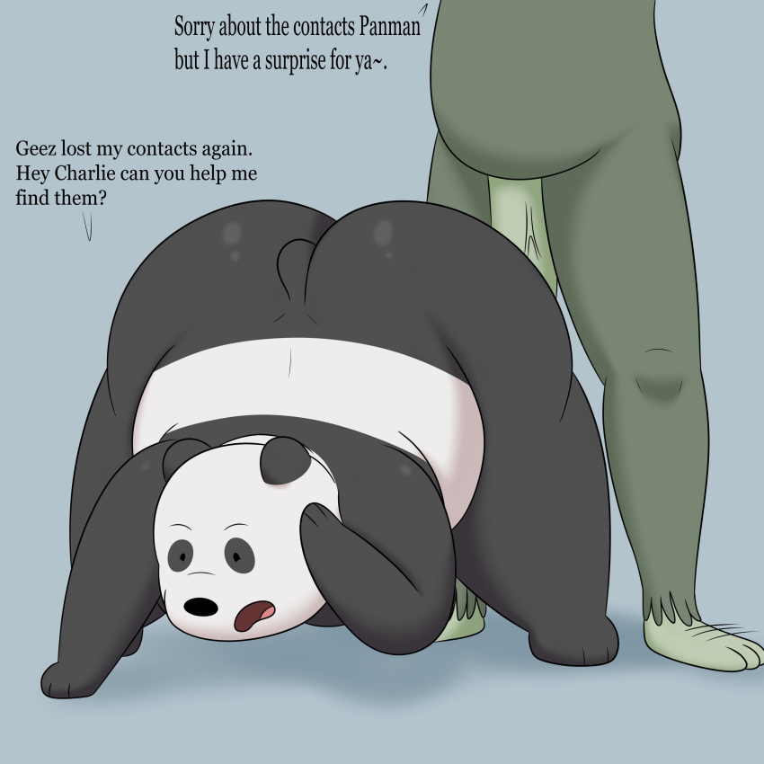 1:1 2022 absurd_res anthro ass_up bear big_butt big_penis black_body black_ears black_eyes black_fur black_nose black_tail butt cartoon_network charlie_(we_bare_bears) colossalstars dialogue digital_media_(artwork) duo english_text flaccid fur genitals giant_panda green_body grey_background grey_body grey_fur hand_on_head hi_res huge_butt male mammal multicolored_body multicolored_fur nude obese obese_anthro obese_male overweight overweight_anthro overweight_male panda_(we_bare_bears) penis sasquatch short_tail simple_background standing tail text thick_thighs three-quarter_view tongue two_tone_body two_tone_fur vein veiny_penis we_bare_bears white_body white_fur