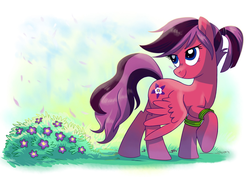 adlynh blue_eyes equine eyelashes fan_character feathered_wings feathers female feral grass hair hooves mammal my_little_pony nude pegasus plant purple_hair solo standing wings