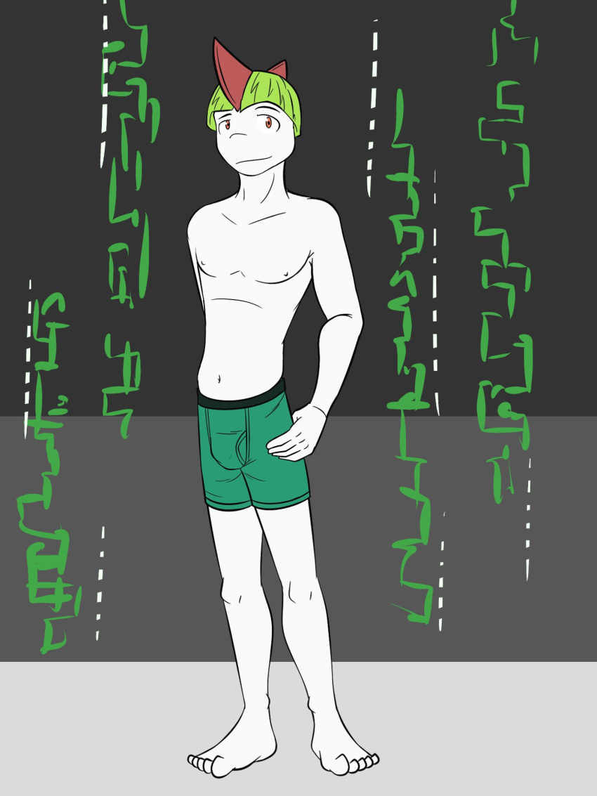 3:4 abstract_background anthro anthrofied boxer_briefs boxer_briefs_only clothed clothing full-length_portrait fuze generation_3_pokemon hi_res male navel nintendo nipples pokemon pokemon_(species) pokemorph portrait ralts solo topless underwear underwear_only
