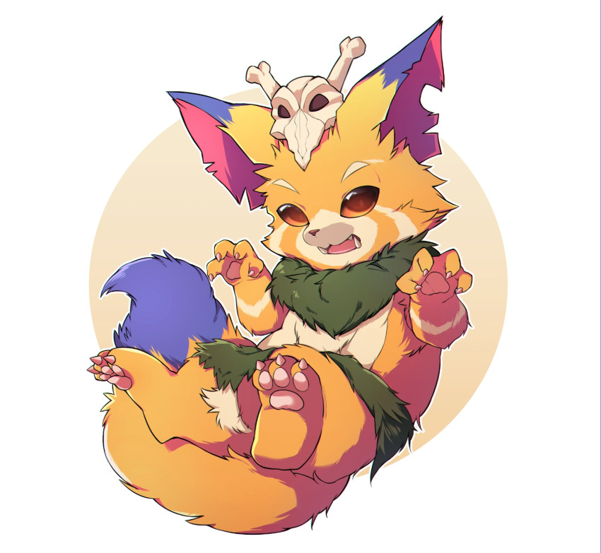 brown_eyes claw_pose claws full_body gnar_(league_of_legends) highres league_of_legends no_humans notched_ear open_mouth pawpads solo teeth toe_claws white_background yed_(yedsilent) yordle