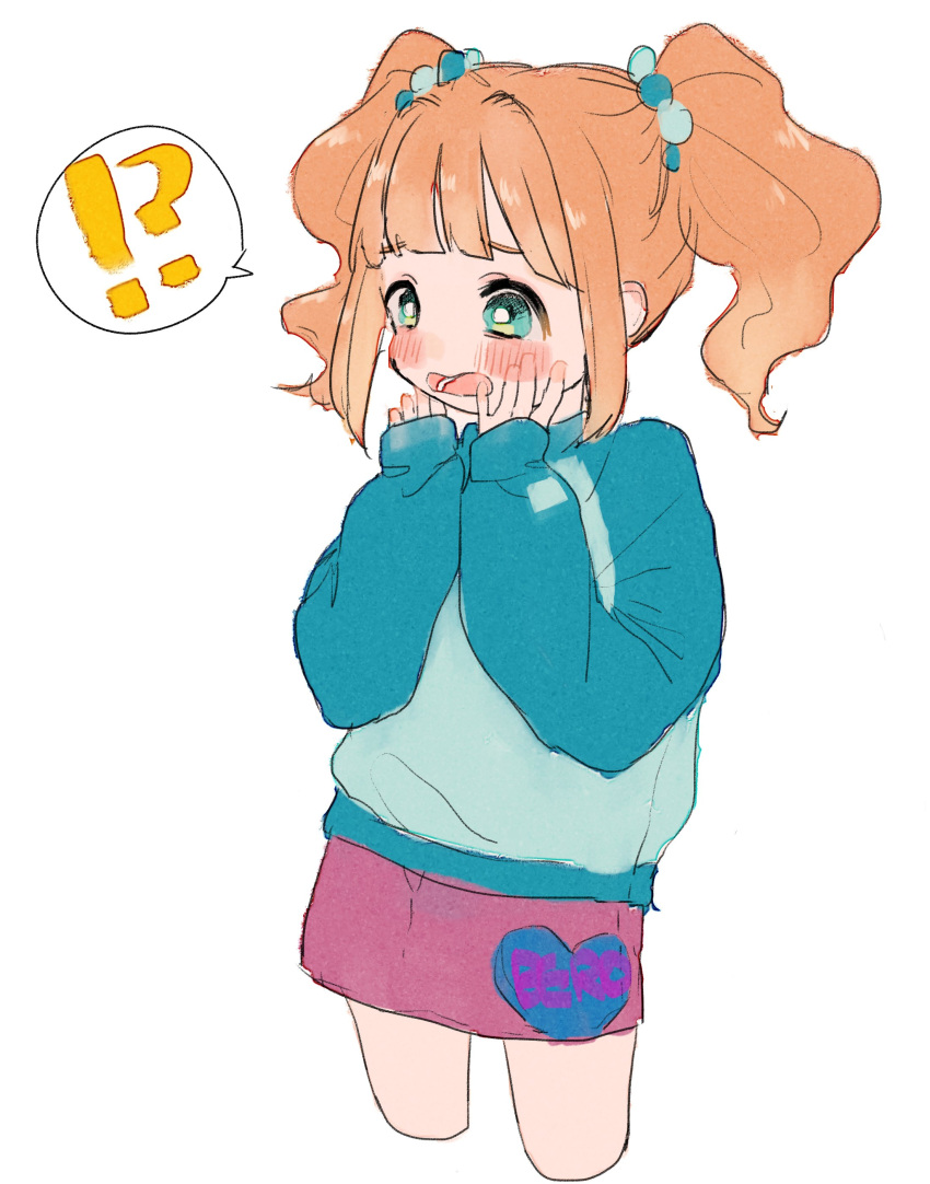 !? 1girl absurdres aqua_eyes blush cropped_legs highres idolmaster idolmaster_(classic) looking_to_the_side miniskirt nana_hen open_mouth orange_hair sketch skirt solo sweater takatsuki_yayoi twintails