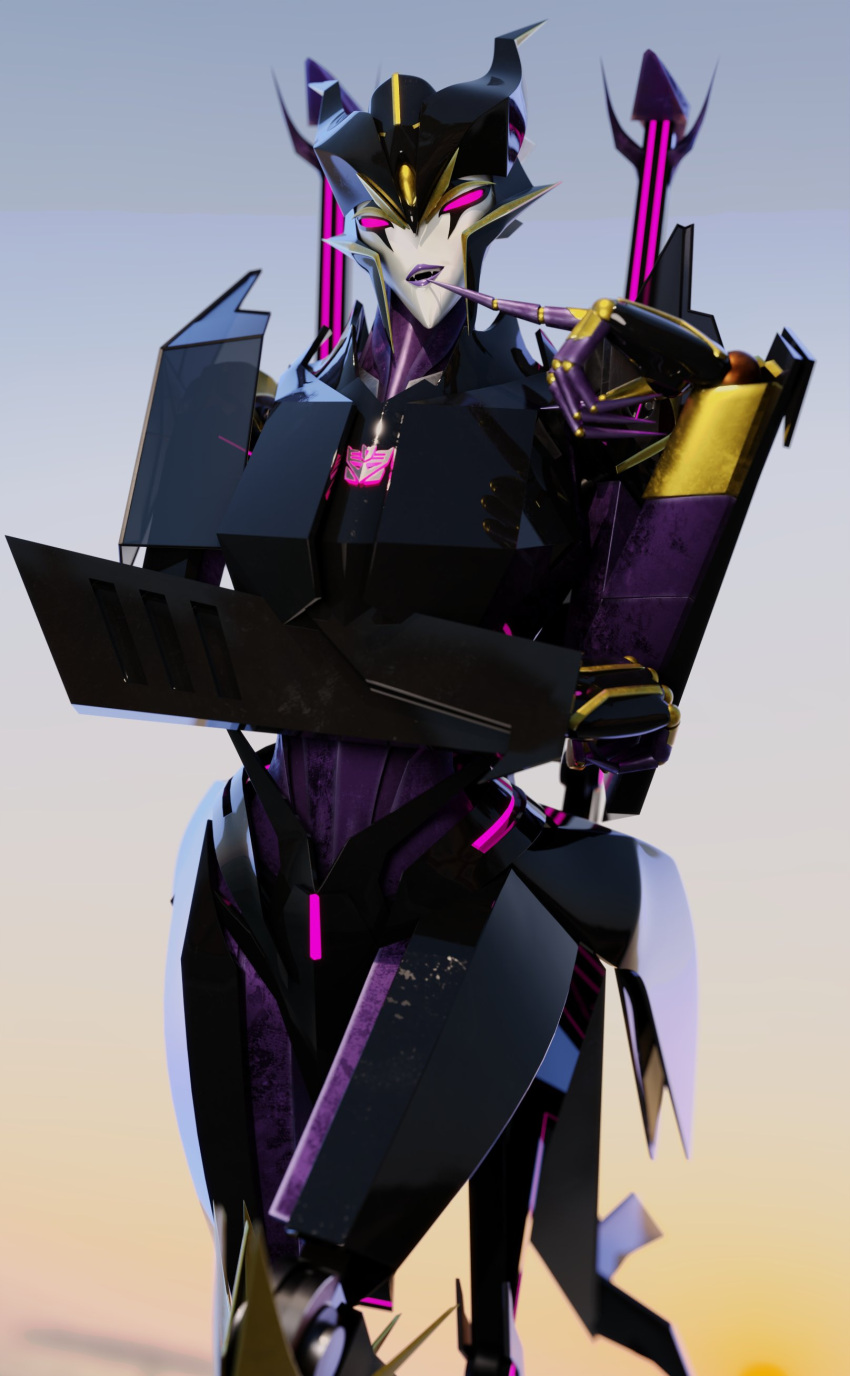 1girl 3d absurdres airachnid blender_(medium) decepticon finger_to_mouth fingernails helmet highres humanoid_robot purple_eyes purple_lips robot robot_girl sharp_fingernails smittt34 solo transformers transformers_prime wide_hips