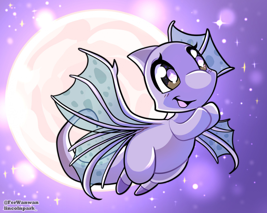 2024 anthro biped blush blush_lines cel_shading chibi detailed_background digital_drawing_(artwork) digital_media_(artwork) dragon eyelashes faerie_neopet feet female female_anthro ferwanwan full_moon glistening glistening_eyes grey_eyes hi_res membrane_(anatomy) membranous_wings moon mythological_creature mythological_scalie mythology neopet_(species) neopets night open_mouth open_smile outside pastel_theme pupils purple_body purple_skin purple_sky purple_theme scalie semi-anthro shaded shoyru sky smile solo sparkles spotted_wings star starry_sky tail teal_wings translucent translucent_wings watermark white_pupils wings