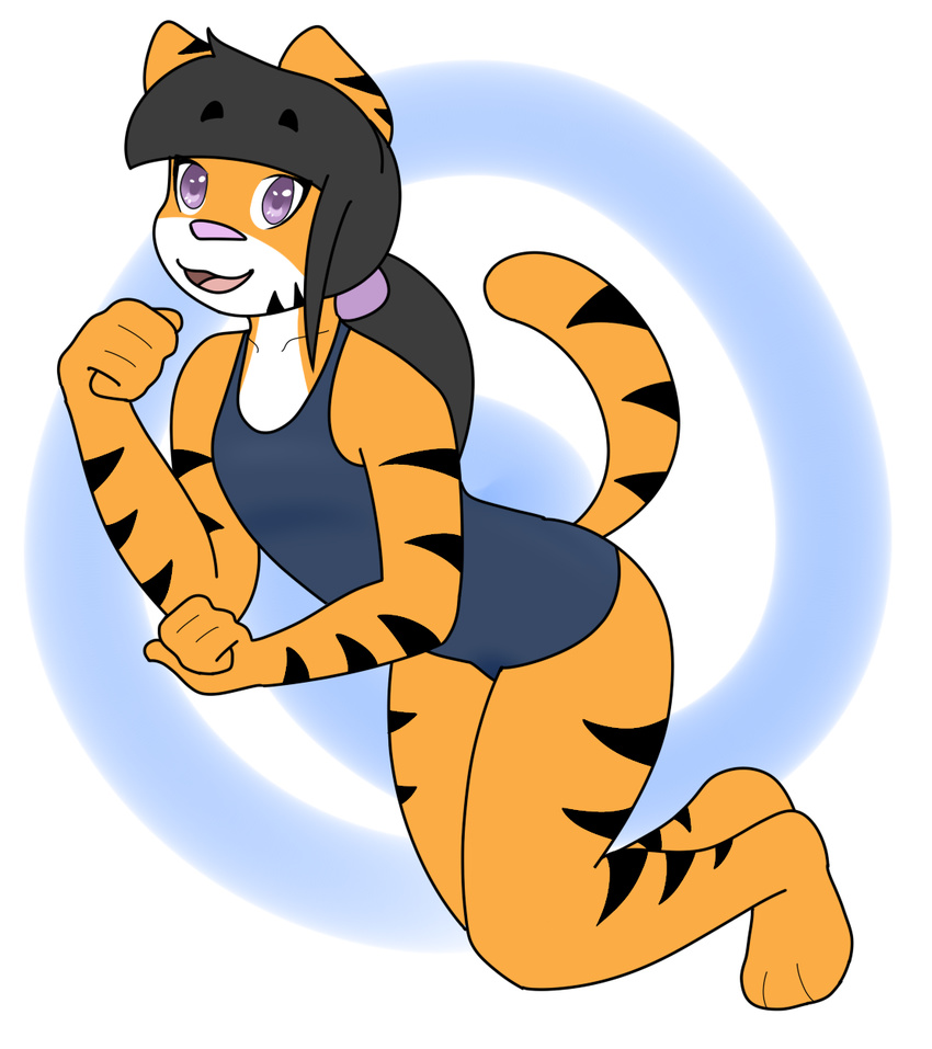 2016 anthro breasts clothed clothing cub cute digital_media_(artwork) feline female flat_chested fur hair loli looking_at_viewer mammal mcfly0crash one ponytail simple_background small_breasts smile susy_sallister swimsuit tiger young
