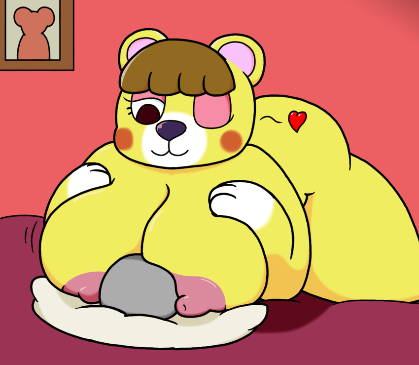 2016 ambiguous_gender animal_crossing anon anthro areola bear big_breasts blush breast_smother breasts digital_media_(artwork) duo faceless_male female female/ambiguous huge_breasts larger_female male mammal mr.under nintendo nipples nude simple_background size_difference smaller_ambiguous smile smothering tammy_(animal_crossing) video_games wide_hips
