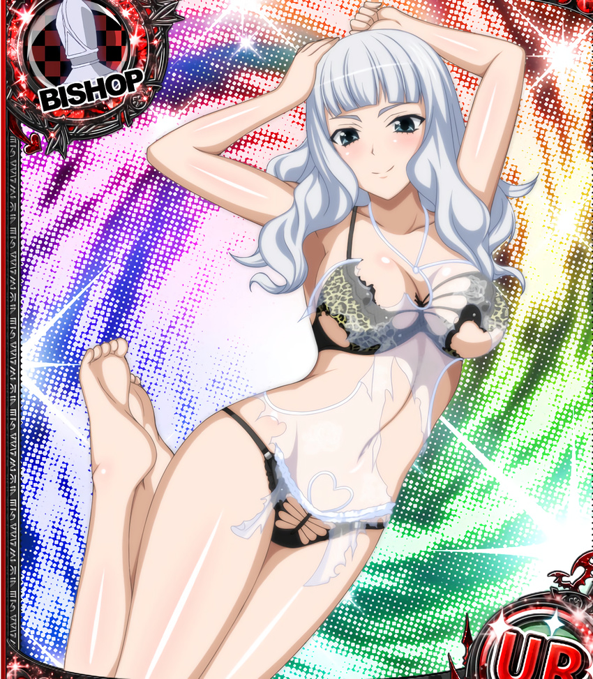 1girl blue_eyes breasts hanakai_momo high_school_dxd large_breasts long_hair panties silver_hair smile solo torn_clothes