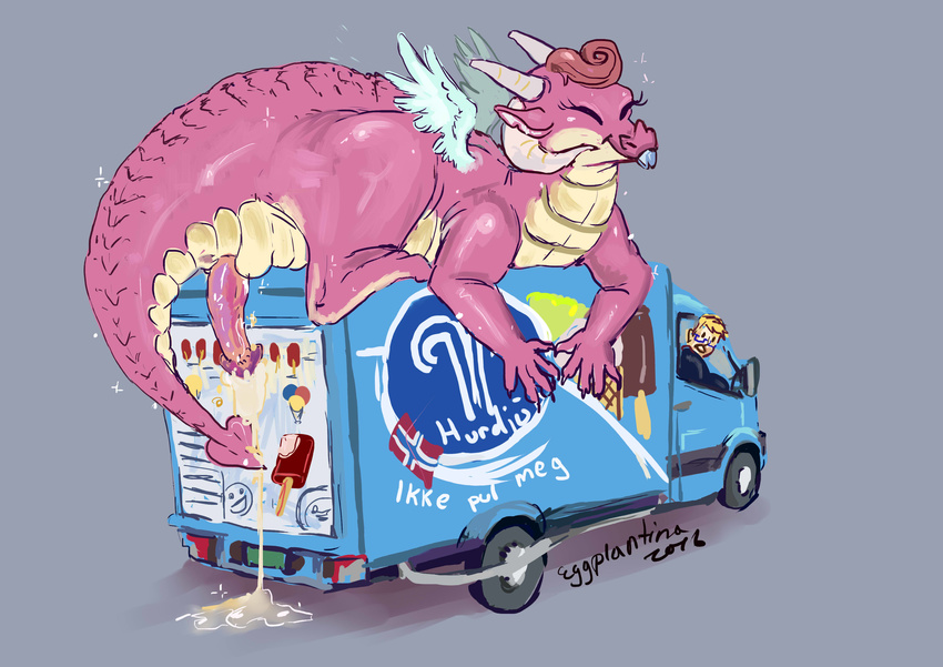 after_sex being_watched car cum dragon dragons_having_sex_with_cars eggplantina erection feral horn human ice_cream_truck looking_back male mammal penis pink_scales scales simple_background solo tongue tongue_out vehicle wings