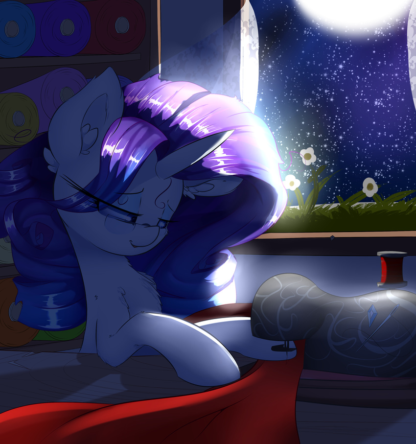 chest_tuft detailed_background equine female feral friendship_is_magic fur hair hooves horn inside madacon mammal moon my_little_pony night nude purple_hair rarity_(mlp) sky solo star starry_sky tuft unicorn white_fur