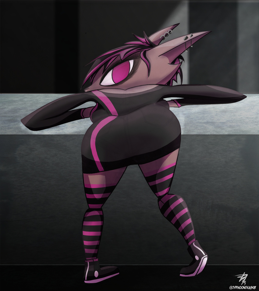 anthro anthrofied breasts butt clothed clothing digital_media_(artwork) female hair half-closed_eyes legwear looking_at_viewer mammal solo stockings typhoonteaser