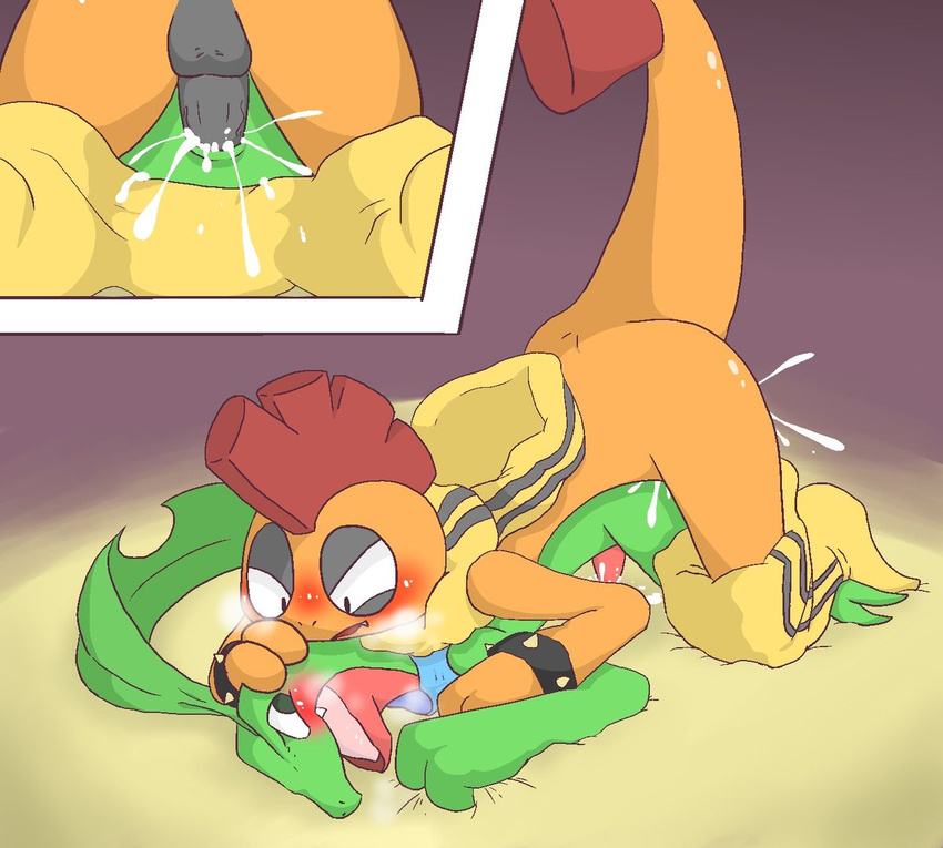 anal balls duo grovyle kiiro_the_scrafty male male/male midori_the_grovyle nintendo nude penis pok&eacute;mon scrafty sex simple_background uncut video_games white_background