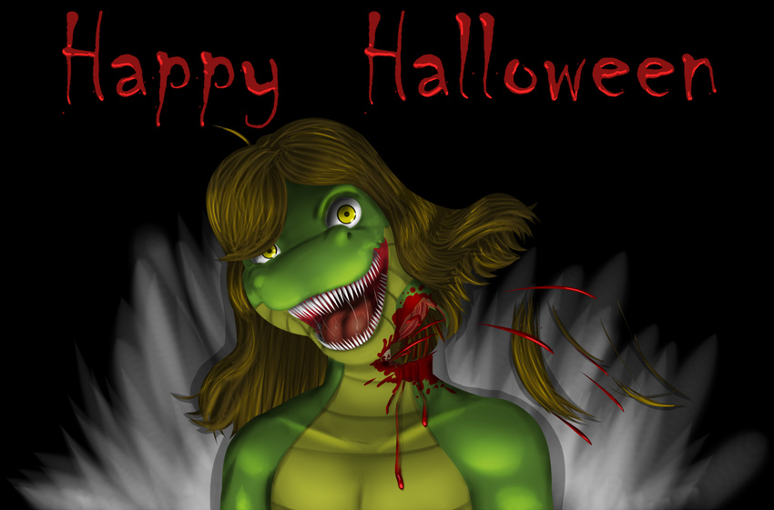 2016 alligator anthro blood crocodilian dead_eyes dr_zombie drooling gore hair halloween holidays male nightmare_fuel open_mouth reptile russie saliva scalie sharp_teeth teeth text tongue tongue_out