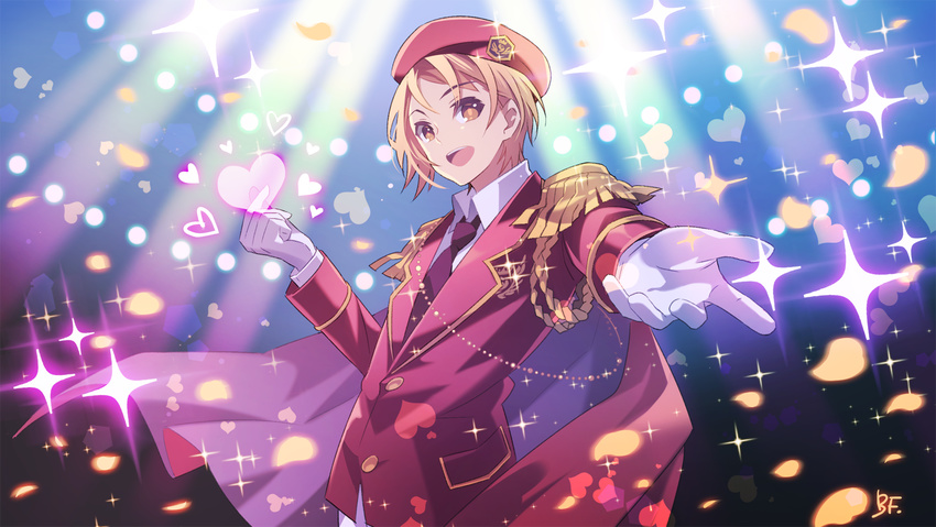 beret bf._(sogogiching) blonde_hair brown_eyes cape epaulettes gloves hat hayami_hiro heart highres king_of_prism_by_prettyrhythm male_focus pretty_rhythm solo