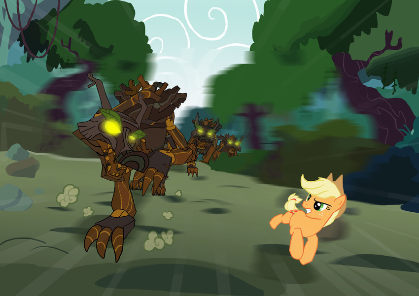 absurd_res applejack_(mlp) blonde_hair cutie_mark earth_pony equine fangs friendship_is_magic hair hi_res horse invalid_tag mammal my_little_pony pony running timberwolf timberwolves wolfmarian