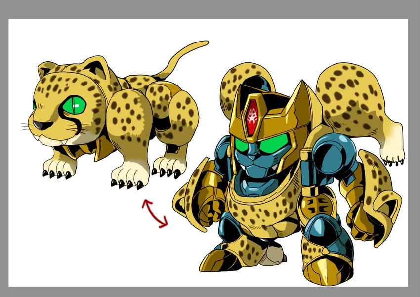 beast_wars cheetah cheetor directional_arrow fangs green_eyes insignia kamizono_(spookyhouse) maximal mecha no_humans oldschool robot smile solo transformers