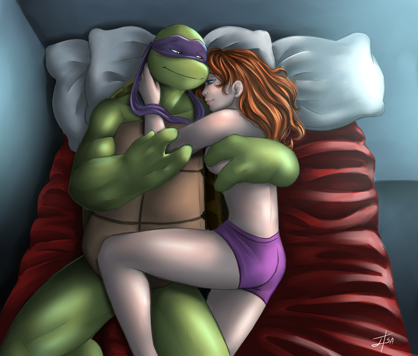 april_o'neil bakameganekko donatello_(tmnt) interspecies invalid_tag ninja reptile scalie teenage_mutant_ninja_turtles teenager turtle turtles