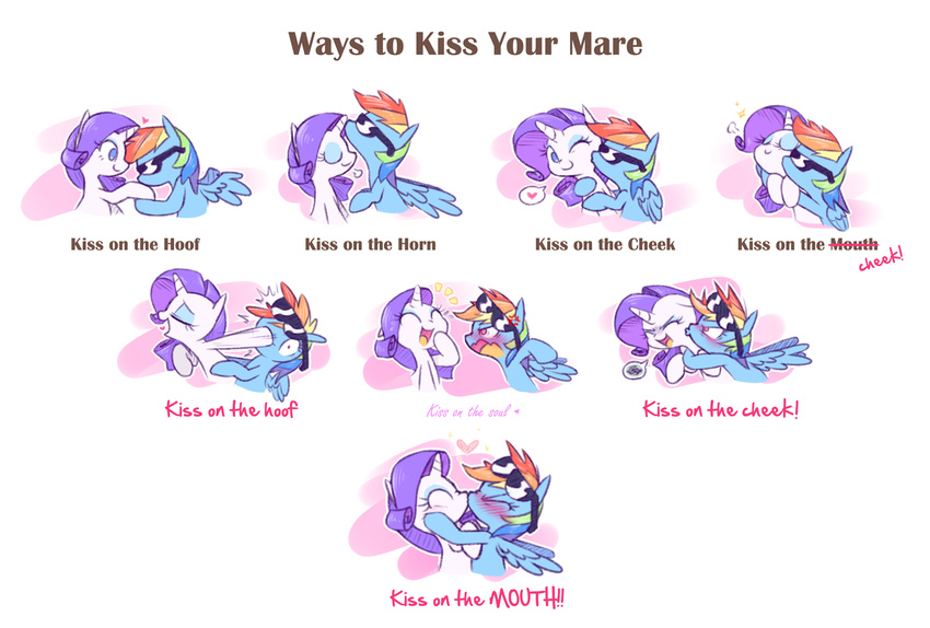 &lt;3 2016 angry blush cute duo english_text equine eyeshadow eyewear female feral friendship_is_magic hair horn how-to kissing laugh makeup mammal multicolored_hair my_little_pony one_eye_closed open_mouth pegasus purple_hair rainbow_dash_(mlp) rainbow_hair raridashdoodles rarity_(mlp) simple_background smile sunglasses text unicorn white_background wings
