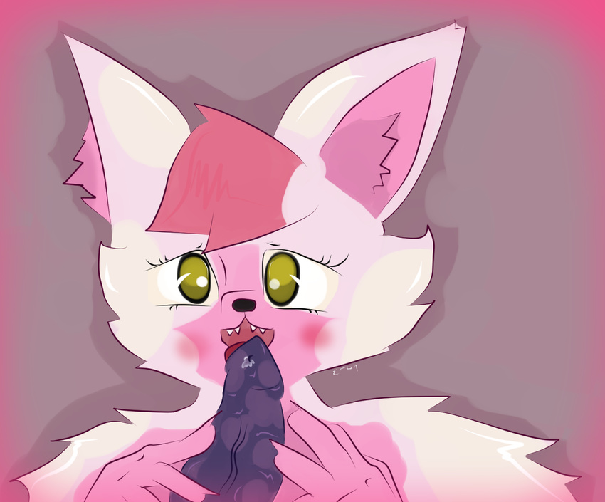 2016 5_fingers animatronic anthro black_nose blush canine dickgirl digital_drawing_(artwork) digital_media_(artwork) duo e-01_(artist) female five_nights_at_freddy's five_nights_at_freddy's_2 five_nights_at_freddy's_world fox front_view fur hair intersex licking lolbit_(fnaf) looking_at_viewer machine mammal mangle_(fnaf) multicolored_fur nude open_mouth oral penis pink_fur precum purple_penis red_hair robot saliva sex simple_background smile tongue tongue_out video_games white_fur yellow_eyes