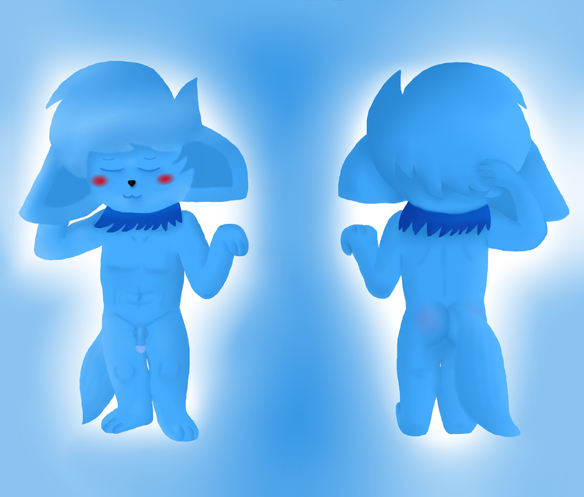 anthro balls blue_background blue_body blush butt butt_blush fur male mammal moyu nude penis simple_background solo