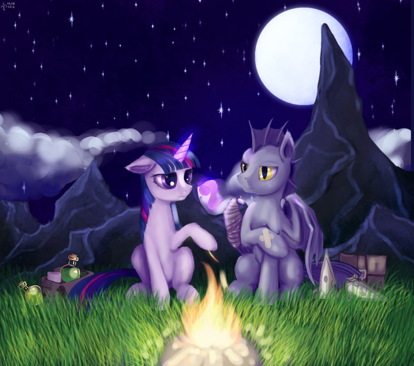 2013 bat_pony dalagar duo equine eyelashes female feral friendship_is_magic fur grass grey_fur hair hooves horn male mammal membranous_wings moon my_little_pony night nude outside purple_eyes purple_fur purple_hair sitting sky star starry_sky twilight_sparkle_(mlp) unicorn wings yellow_eyes