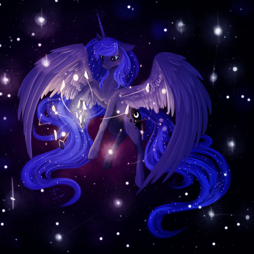 blue_eyes blue_feathers blue_fur blue_hair cutie_mark dalagar equine feathered_wings feathers female feral friendship_is_magic fur hair hooves horn mammal my_little_pony nude princess_luna_(mlp) solo winged_unicorn wings