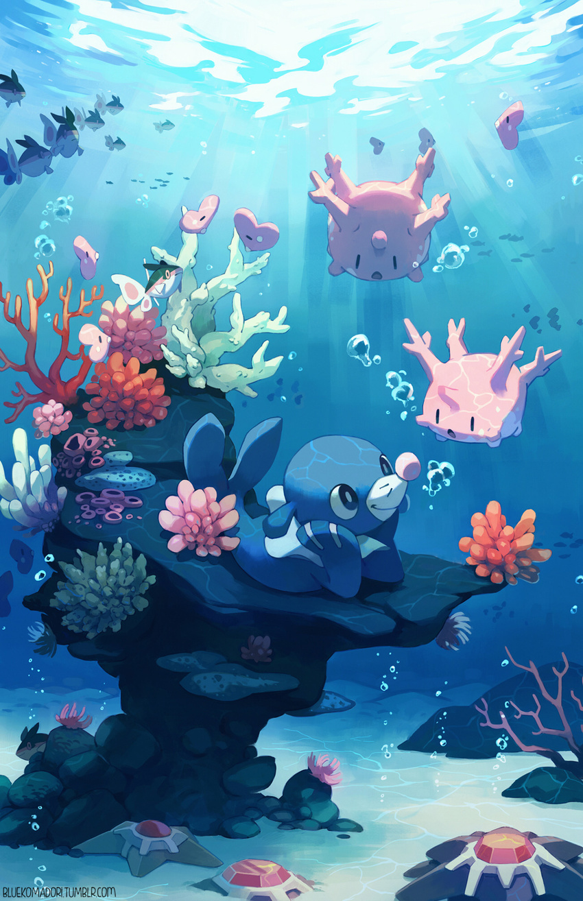 blue_body bluekomadori bubble corsola cute finneon luvdisc mammal marine nintendo pinniped pok&eacute;mon popplio sea seal sitting smile starmie staryu video_games water