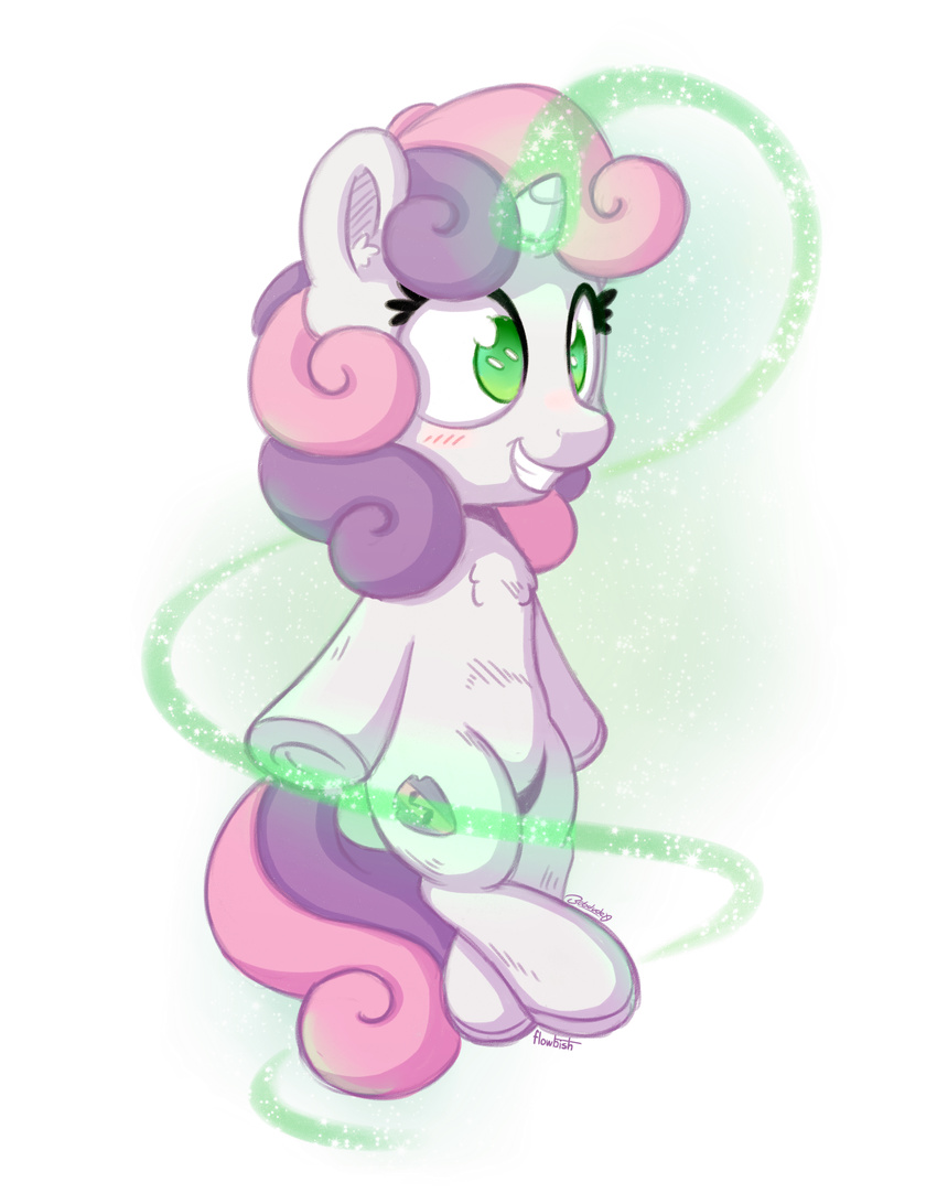 2016 blush bobdude0 cutie_mark equine female feral friendship_is_magic glowing green_eyes hair hi_res hooves horn magic mammal multicolored_hair my_little_pony pink_hair purple_hair simple_background solo sweetie_belle_(mlp) two_tone_hair unicorn white_background young