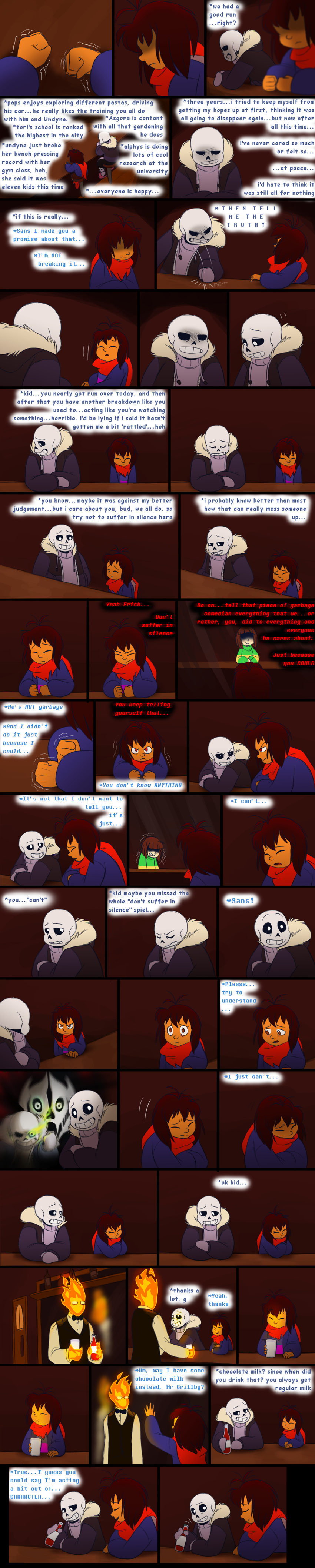 absurd_res animated_skeleton bar bone chara_(undertale) clothing coat comic dialogue elemental english_text fire_elemental flashback food grillby hi_res hoodie human ketchup mammal protagonist_(undertale) sans_(undertale) scarf shaking skeleton tc-96 text undead undertale video_games