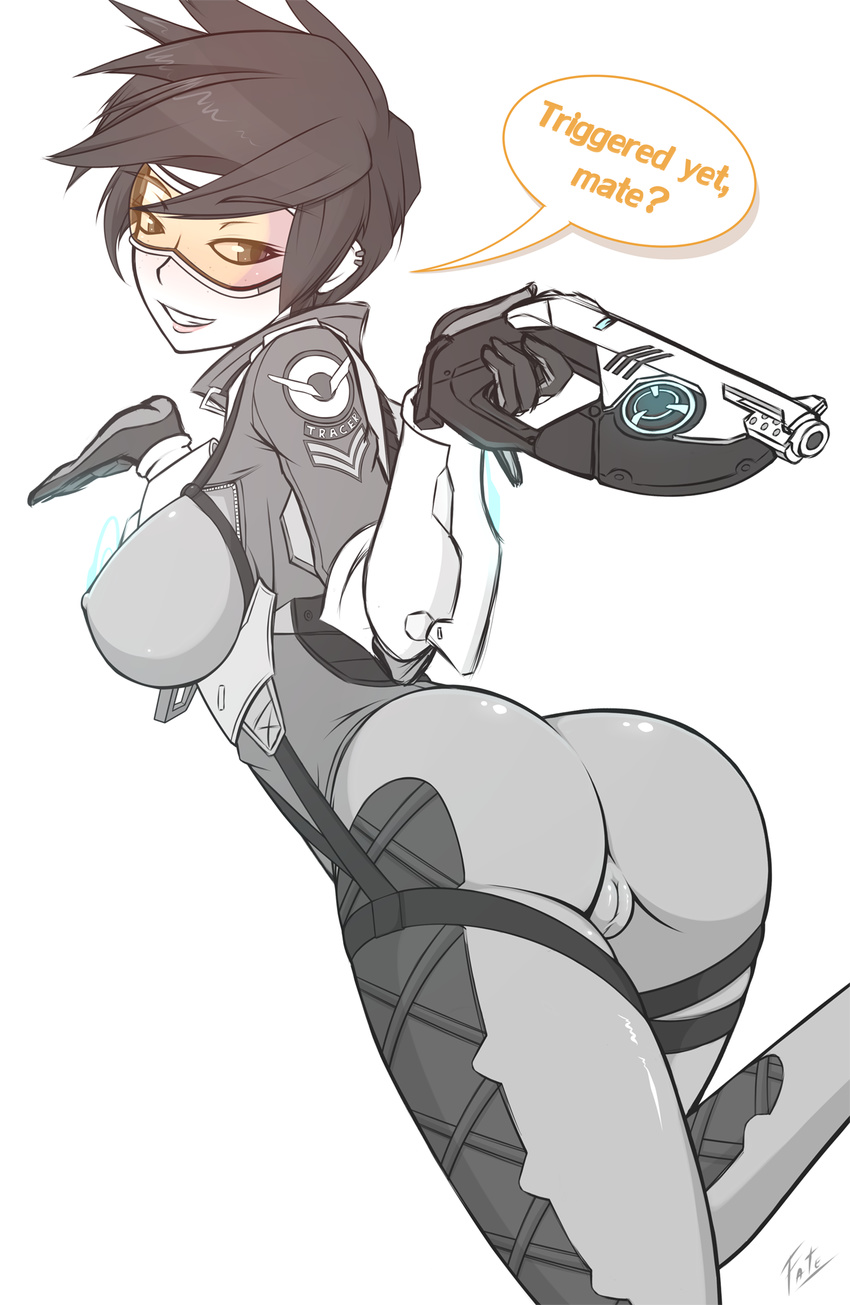 breasts butt fatelogic female overwatch pussy ranged_weapon tracer video_games weapon