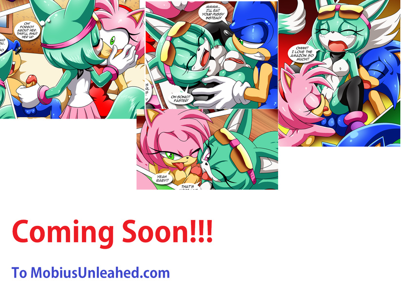 2016 advertisement amy_rose archie_comics bbmbbf butt canine clothed clothing comic coming_soon dialogue digital_drawing_(artwork) digital_media_(artwork) fellatio female female/female fennecfox fox fur gloves group group_sex hedgehog inkbunny kissing legwear male male/female mammal mobius_unleashed nude oral palcomix palcomix_team penis pussy sex sneak_preview sonar_the_fennec sonic_(series) sonic_the_hedgehog threesome