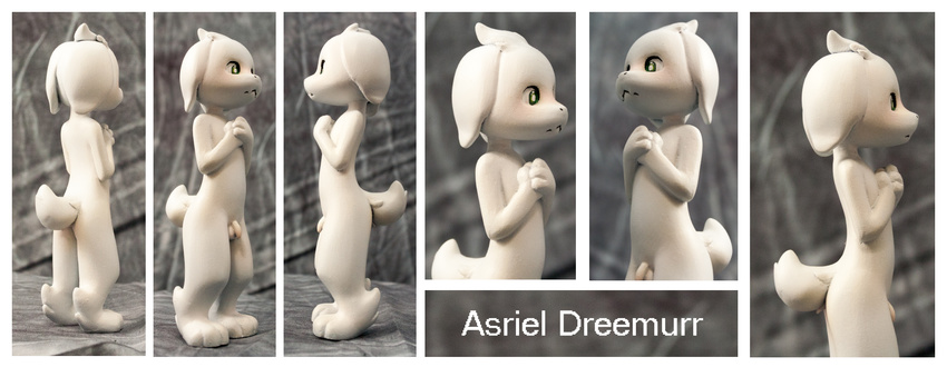 2015 anthro asriel_dreemurr balls barefoot blush boss_monster bottomless butt caprine claytail clothed clothing cub english_text fur goat hand_on_chest humanoid_penis long_ears male mammal nude penis photo real sculpt solo text uncut undertale video_games white_fur young