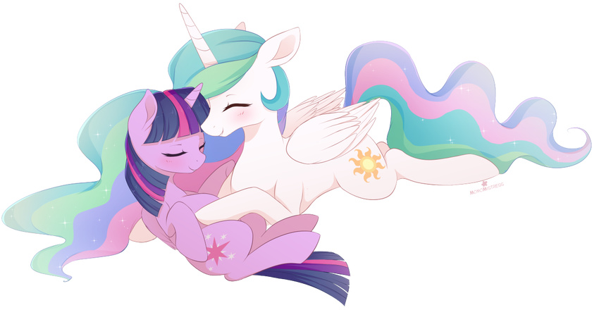 2016 alpha_channel belly blush cutie_mark duo equine eyes_closed feathered_wings feathers female feral friendship_is_magic hair horn long_hair mammal momomistress multicolored_hair multicolored_tail my_little_pony pregnant princess_celestia_(mlp) simple_background smile transparent_background twilight_sparkle_(mlp) white_feathers winged_unicorn wings