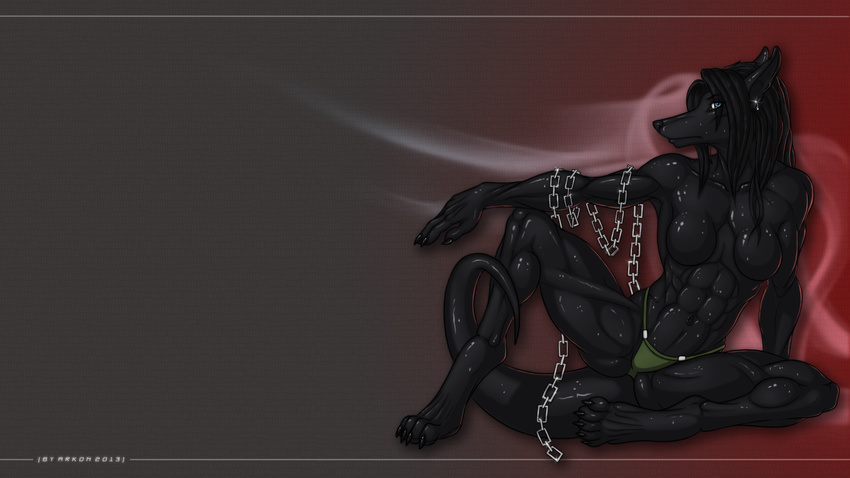 2013 4_toes 5_fingers abs anthro aurancreations black_hair canine chain digitigrade female hair hybrid mammal midriff navel reptile scalie snake solo toes wallpaper wolf