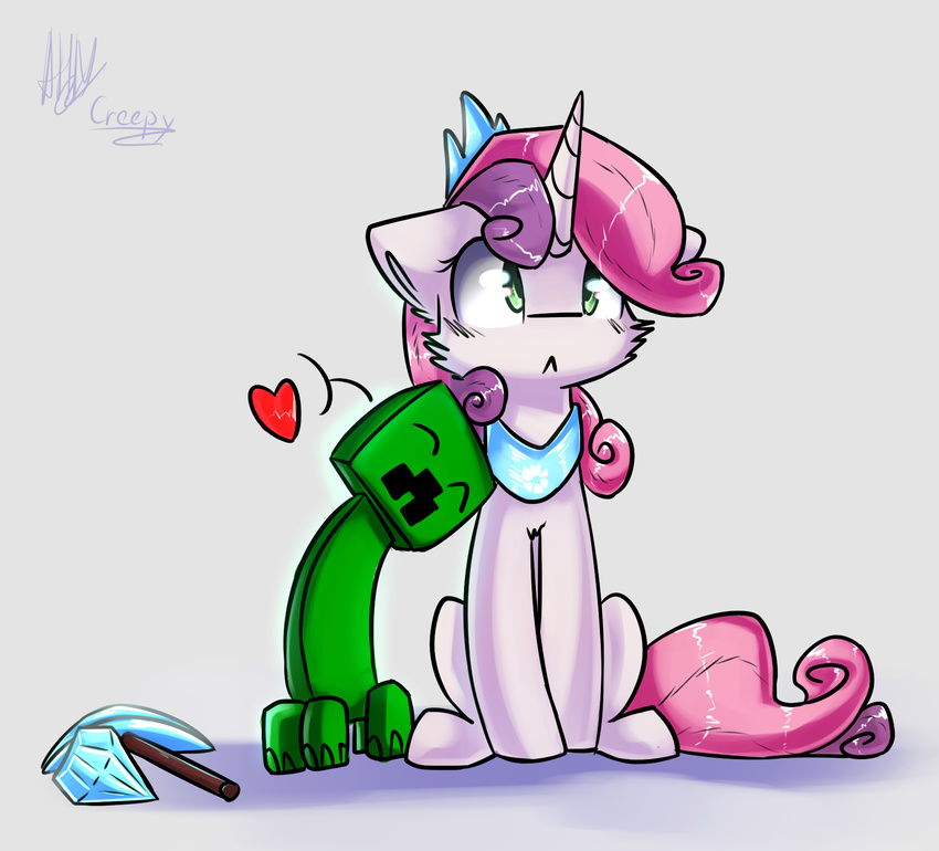&lt;3 ambiguous_gender creeper duo equine female friendship_is_magic green_eyes hair hooves horn mammal minecraft my_little_pony simple_background suplolnope sweetie_belle_(mlp) unicorn video_games white_background
