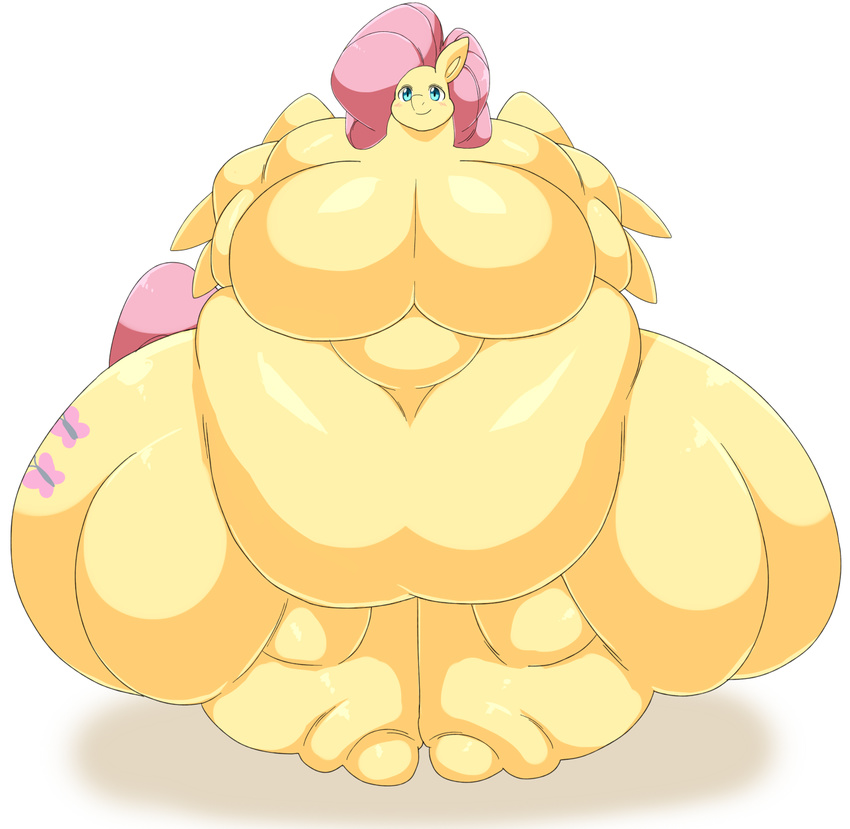 2016 belly big_belly big_breasts blue_eyes breasts featureless_breasts female fluttershy_(mlp) friendship_is_magic funi huge_breasts hyper hyper_belly hyper_breasts looking_at_viewer my_little_pony smile solo thick_thighs wide_hips