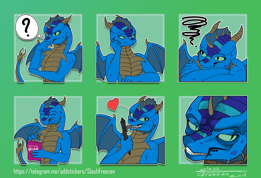 angry anthro blue_skin bored curious dragon eating flirting green_eyes horn male malicious slashfreezen sticker stickers wings